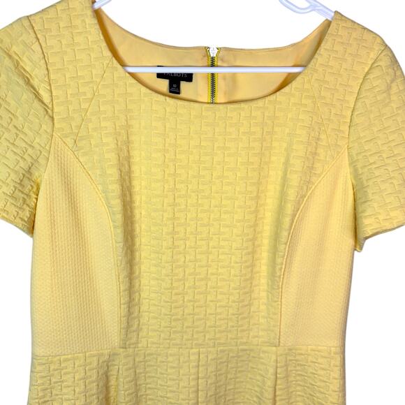 Talbots Yellow Fit & Flare Dress 10 Short Sleeve Textured Skater Work Party - Picture 3 of 9